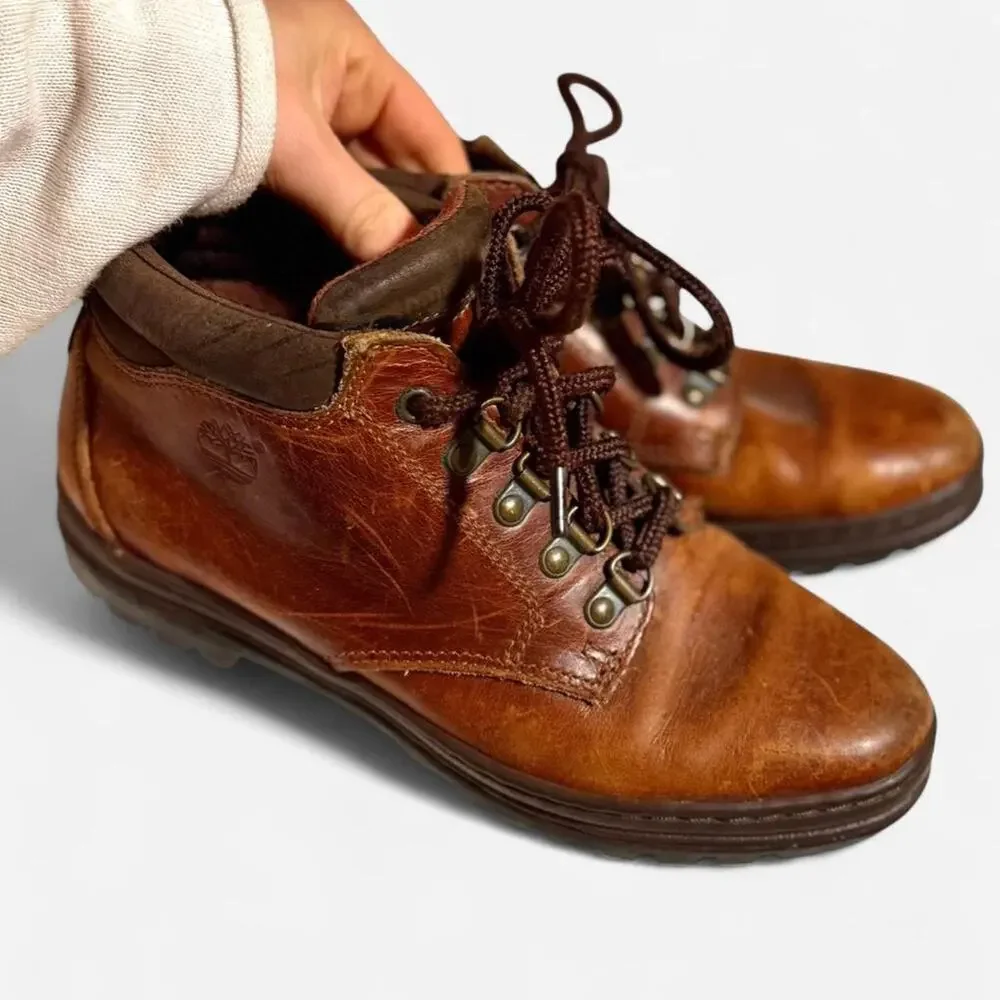 Vintage Timberland Brown Leather Rugged Workwear Gorpcore Hiking Boots Size 8